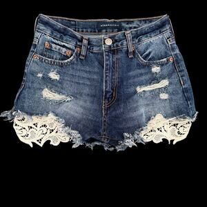Aeropostale Aero Cheeky Short Denim Lace Trim Distressed Sz 2